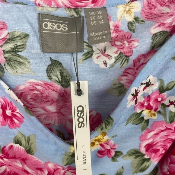 ASOS Curve Blue Pink Floral Midi Dress Size 14 NWT - Picture 8 of 10